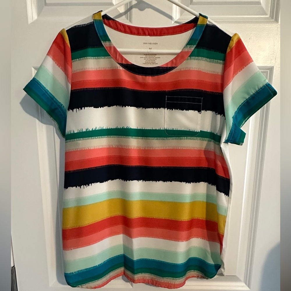 Medium Van Heusen Colorful Striped Short Sleeve Top